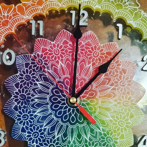 Handmade Tie Dye Resin Clock - Picture 2 of 2
